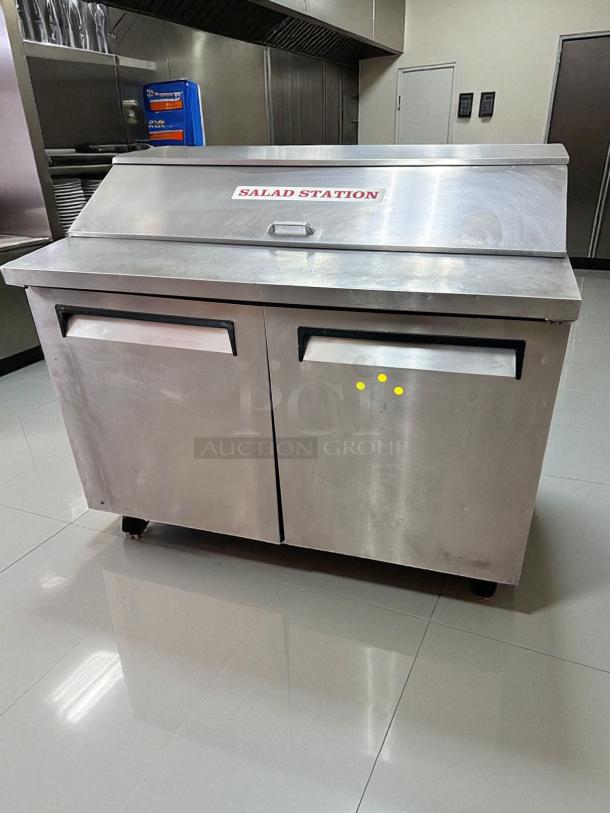Turbo Air TST-48SD 48" refrigerated salad prep table, 115V, outstanding condition, labeled "Salad Station," fully tested.