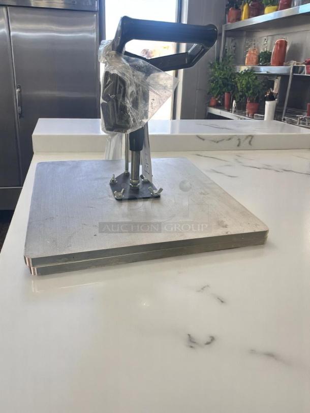 DoughXpress DM-18 manual dough press, 18" steel plate, superb condition, fully tested, clear handle wrapping with tag.