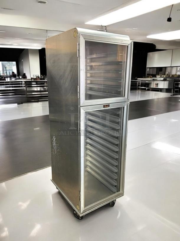 Lockwood CA72-RR18-CD-R clear door display cabinet in great condition, 18 pan capacity, rolls easily, stainless finish.