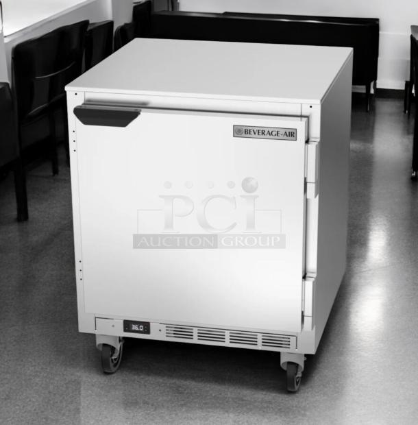 Beverage-Air UCR27HC-23 undercounter refrigerator in great condition, 27" single door, 115v, tested and working, on wheels.