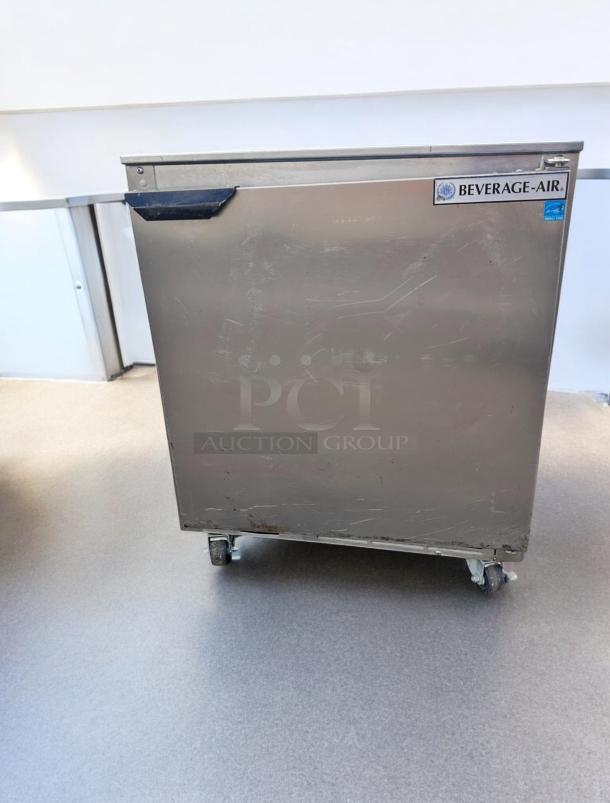 Beverage-Air UCR27HC-23 undercounter refrigerator, 27", single solid door, tested, great condition, on wheels.