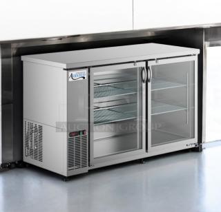 Avantco UBB-48G 48" Glass Door Back Bar Refrigerator, great condition, tested, working, double glass doors, metal shelving.