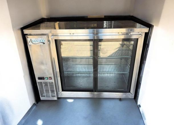 Avantco UBB-48G 48" Glass Door Back Bar Refrigerator, great condition, tested working, stainless steel, marked "Avantco."