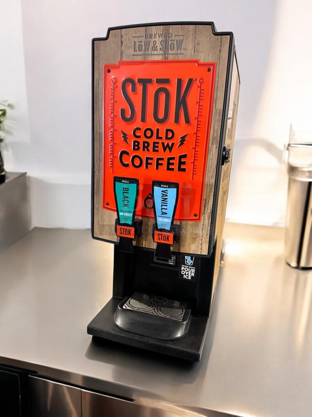 CreaMiser Model 230 Cold Brew Coffee Dispenser, great condition, tested, 110V, features "SToK" branding, dual dispensers.