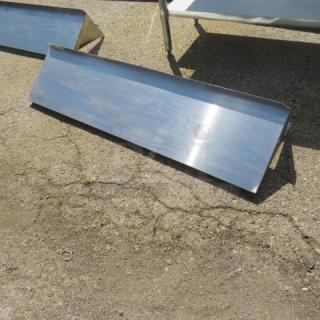 Stainless steel wall mount shelf, 48x12x11 inches, with brackets. Reflective finish, suitable for kitchen or storage use.