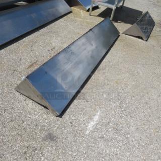 Stainless steel wall mount shelf with brackets, 72x12x12, new condition, reflective surface, durable construction.