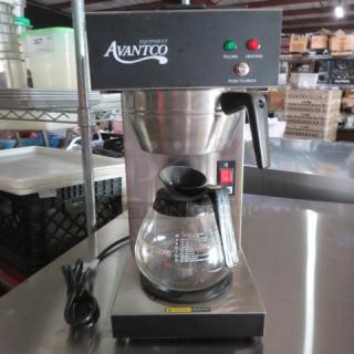 One Avantco Coffee Brewer With Filter Basket And Pot. Model# R6G100P1. 120 Volt. - Item #1202756