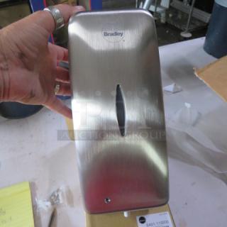 Bradley stainless steel automatic soap dispenser, model 6A01-110000, in new condition with visible brand logo.