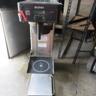 Bunn Infusion Brewer, Model ITCB-DV29, includes filter basket; stainless steel exterior, good condition. 12x22x34 inches.