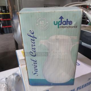 Update International 42oz Swirl Carafe, new in box, white with ergonomic design, sealed packaging.