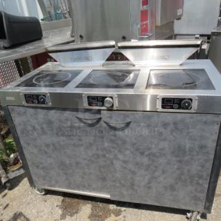 Spring USA Triple Range Induction Cooking Station, Model ICS348-26, with 2 downdraft air filters, on casters. 2600W, 208-240V.