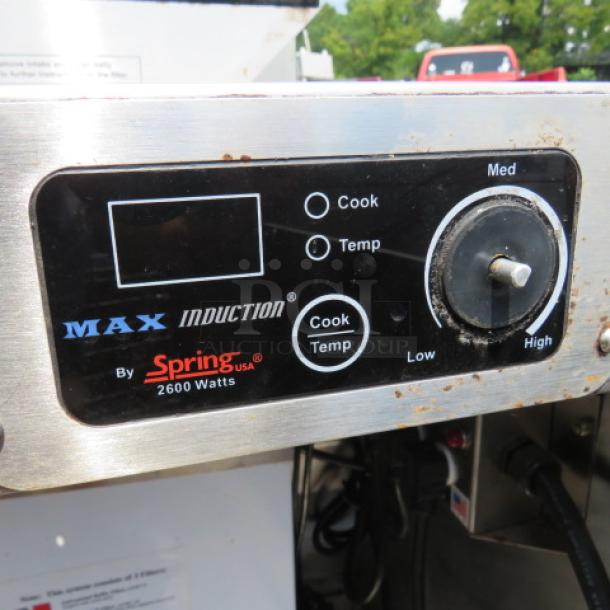Spring USA induction cooking station, Model ICS348-26, control panel view, 2600 watts, 208-240V, used condition.
