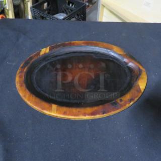 12x9 wooden fajita underlay, oval shape, rustic finish, some wear visible, marked 8XBID.