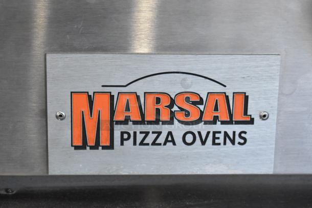 Marsal SD448 stainless steel pizza oven logo. Features: natural gas, cooking stones, 95,000 BTU. Model SD448.