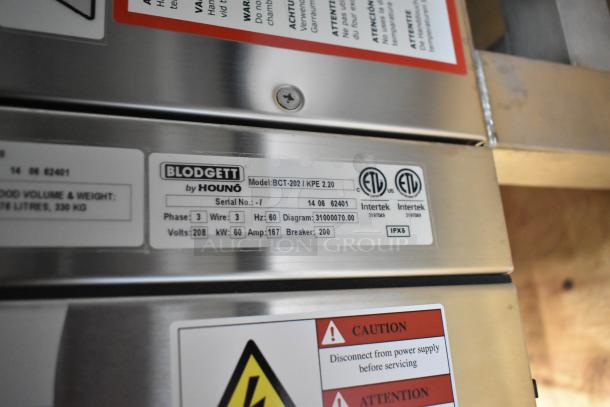 Blodgett BCT-202 stainless steel electric convection oven label, showing model, voltage, and warnings. Brand new, scratch and dent.