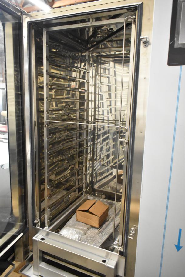 Brand new Blodgett BLCT-202 stainless steel combi convection oven with view-through door. Electric, 208V, 3-phase. Scratch and dent condition.