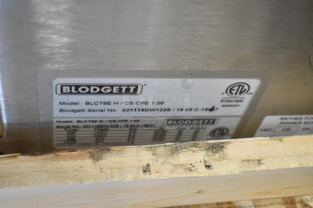 Blodgett BLCT-6E-H stainless steel commercial combi convection oven label showing model and serial number.