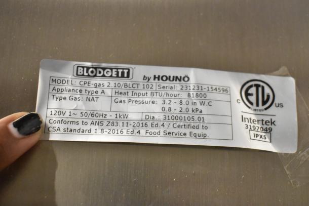 BRAND NEW Blodgett CPE-gas 2.10/BLCT 102 stainless steel convection oven, natural gas, 81,800 BTU, with labels.