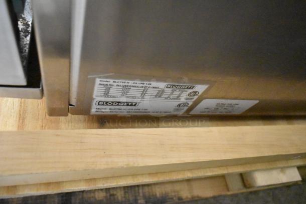 Brand new Blodgett BLCT6E-H stainless steel ventless countertop oven with label showing model, specs, and voltage details.