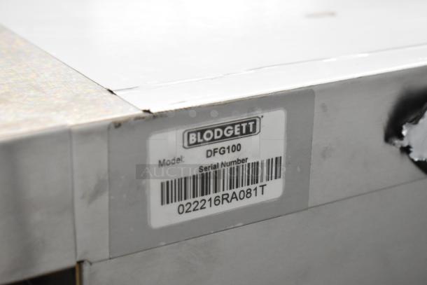 Blodgett DFG100 Stainless Steel Convection Oven label showing model and serial number.
