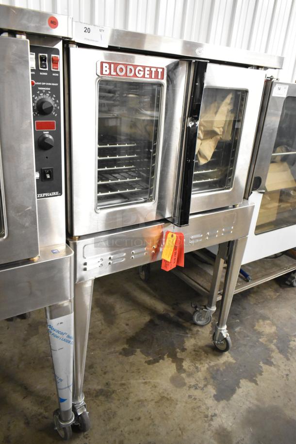 Brand new 2019 Blodgett Zephaire-100-G convection oven, stainless steel, gas-powered, view-through doors, metal racks.