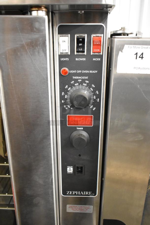 Brand new Blodgett Zephaire-100-G convection oven, stainless steel, thermostatic controls, metal racks, 50,000 BTU.