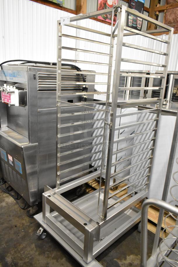 Brand new Blodgett metal portable rack for combi convection ovens; features multiple shelves, slight scratches visible.