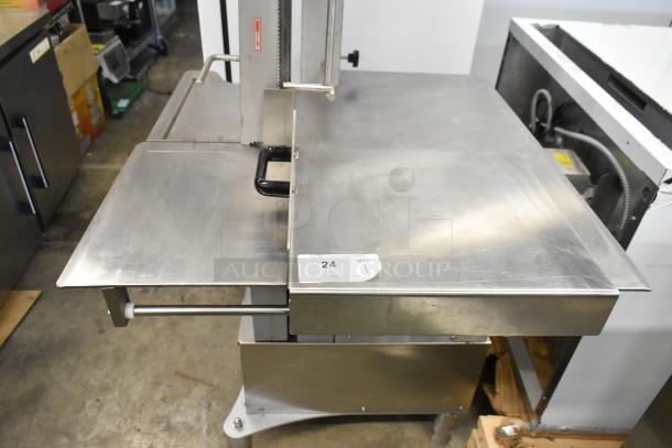 Avantco EMBS94SS 94" stainless steel vertical band meat saw, 220 volts, 3 phase, floor model, brand new condition.