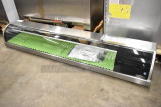 Brand new Hoshizaki HNC-180BA-R-SLH refrigerated sushi display case, scratch and dent, curved glass, metal countertop, 115V.