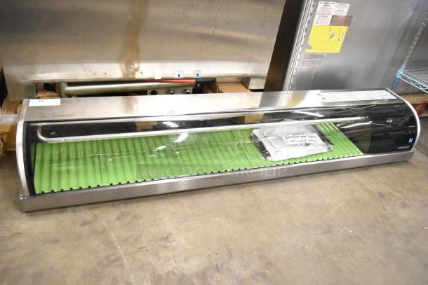 Brand new 2025 Hoshizaki HNC-180BA-R-SLH sushi display case with curved glass, 115V, 1 phase, scratch and dent condition.