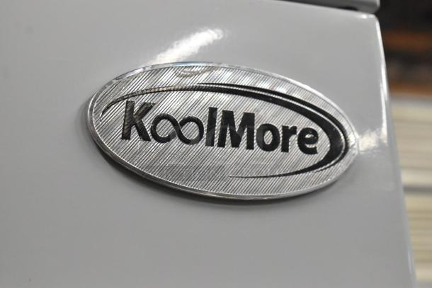 KoolMore KM-RIC-1DWH commercial refrigerator/freezer, scratch and dent, 25 Cu. Ft. capacity, logo detail shown.