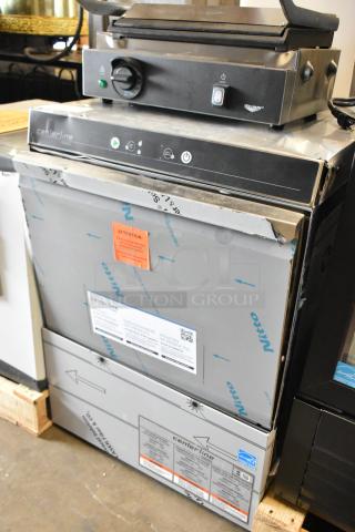 BRAND NEW Hobart CUL-1 stainless steel undercounter dishwasher, minor scratches and dents, protective wrap, warning labels.