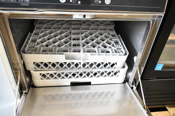 Brand new Hobart Centerline CUL-1 stainless steel undercounter dishwasher, visible racks inside, low-temperature model.