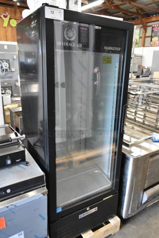 Beverage Air MT12-1 Black Glass Door Merchandiser, brand new with minor scratches, left hinged, LED lighting, 115V, single phase.