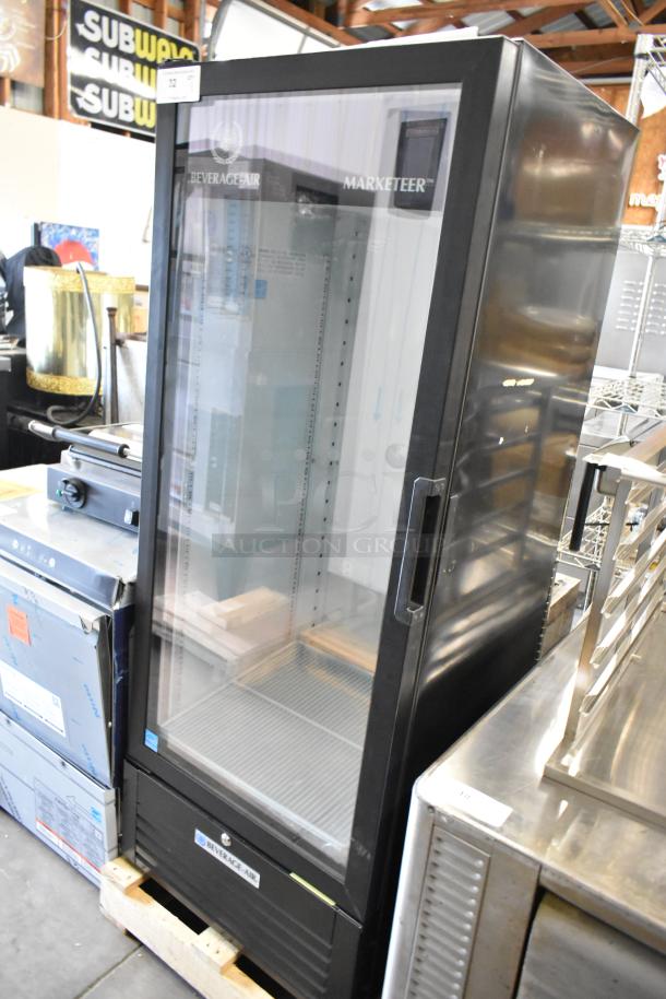 Beverage Air MT12-1 glass door merchandiser, black, left-hinged, LED lighting, scratch and dent condition, 115V, 1 phase.