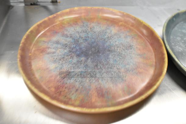 3 new cheforward™ by GET Savor 10" melamine plates, round, clay azul iris design, scratch and dent condition.