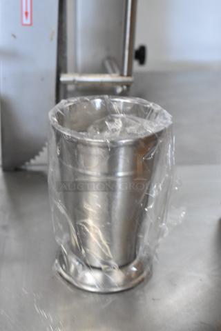 BRAND NEW SCRATCH AND DENT! Libbey 959JC26 15 oz. etched stainless steel mint julep cup encased in protective plastic.