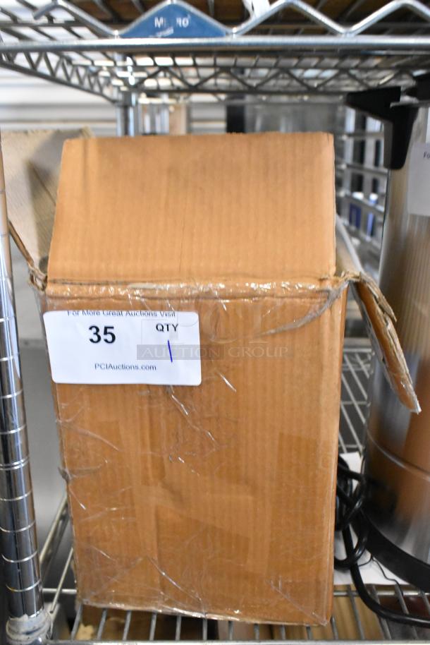 Brand new Libbey JC-26 15 oz. etched stainless steel mint julep cups, 12 per case, in a sealed box marked with item number 35.