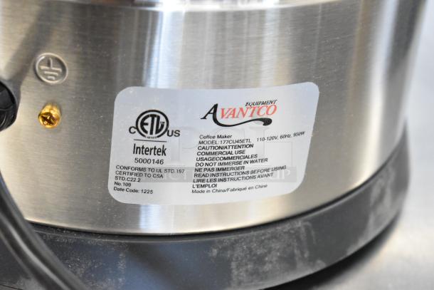 Brand new Avantco 177CU45ETL, 45-cup stainless steel coffee urn with scratch and dent condition. ETL certified, 120V.