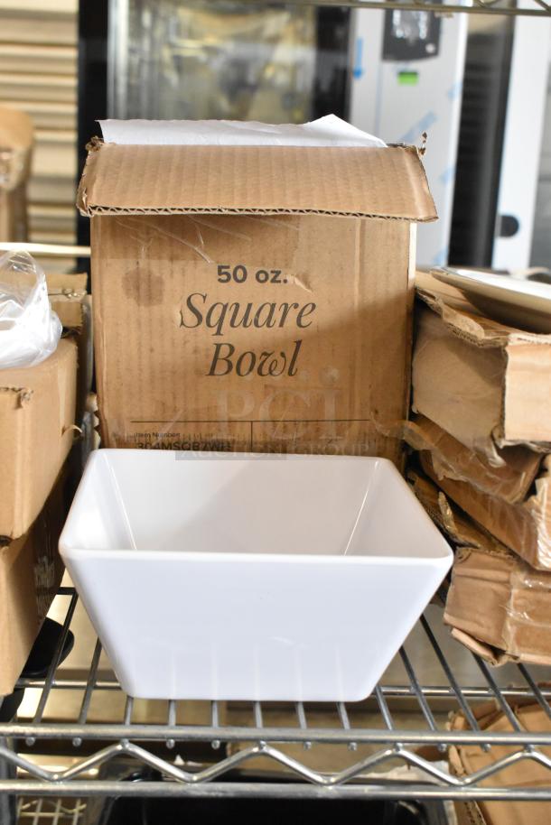 Box containing 50 oz. Acopa Rittenhouse square white melamine bowl, new condition, part of 6 items for auction.