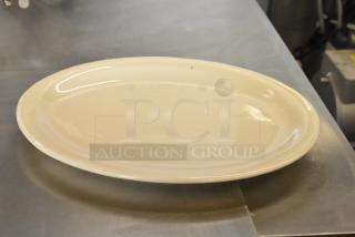 Three boxes of white ceramic plates, new with minor flaws. Each box contains two plates. Increased value auction item.