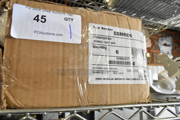 Box with Scotsman SSM Plus Single Ice Machine Water Filter, 6 pack, 0.5 Micron, slight cosmetic damage, item number SSMRC5.