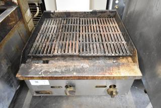 Copper Beech stainless steel gas charbroiler grill, used condition, visible stainless steel knobs, countertop model.