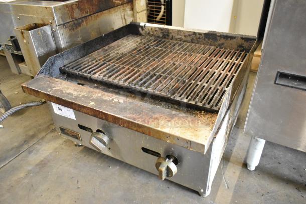Copper Beech stainless steel gas charbroiler grill, commercial countertop model. Condition shows signs of use.