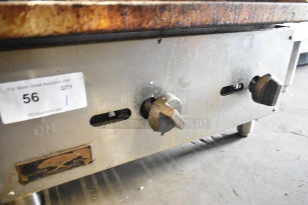 Copper Beech Stainless Steel Commercial Charbroiler Grill, gas-powered, knobs visible, moderate wear with auction label "56".