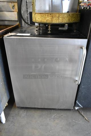 Summit SCFF55BBI undercounter freezer, metal finish, single door, 115V, 1-phase, good condition, sturdy handle.