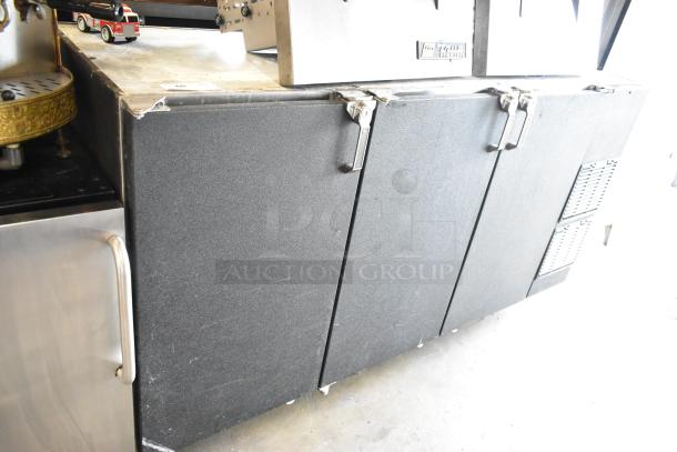 Glastender ND72-R1-BN(LLR) 3-door metal back bar cooler, 115 volts, 1 phase, in used condition.