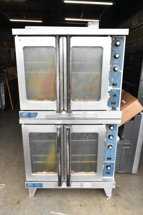 Duke stainless steel commercial convection oven, gas powered, view-through doors, metal racks, thermostatic controls, used condition.