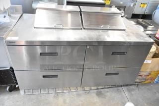 Delfield UCD4464N-12-DD5 stainless steel prep table with bain marie top, 4 drawers, 115V, 1 Phase. Excellent condition.