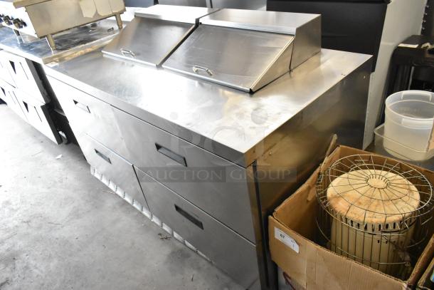 Delfield UCD4464N-12-DD5 stainless steel commercial prep table, four drawers, 115V, 1 Phase, excellent condition.